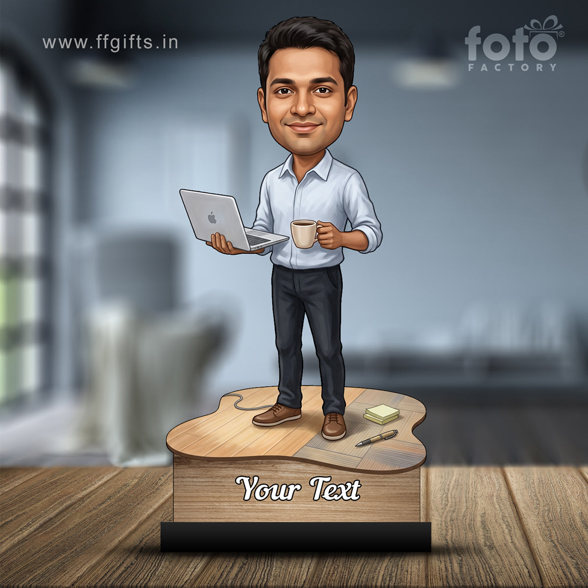 Personalized Laptop with Coffee Male Caricature C1018