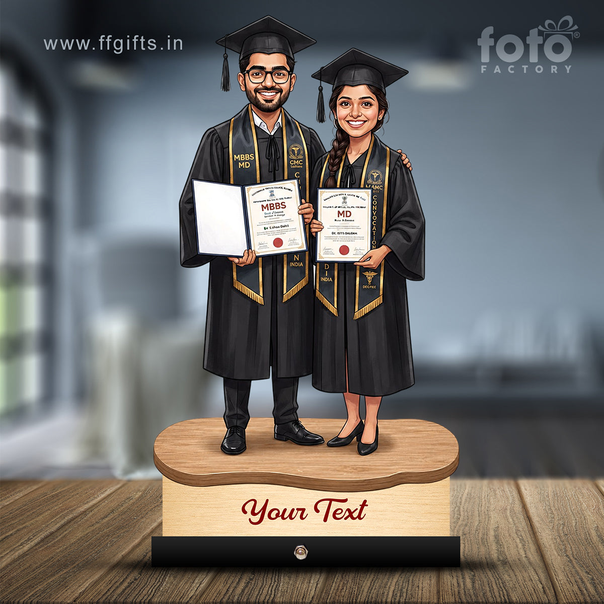 Couple Doctor with Graduation Degree Caricature C609