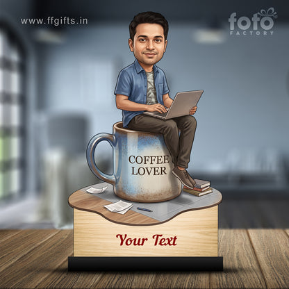 Personalized Laptop with Coffee Male Caricature C1033
