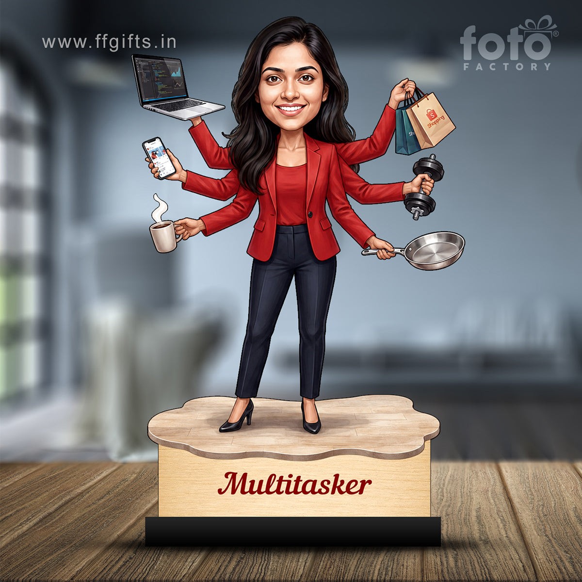 Personalized Multitasker Female Caricature C983