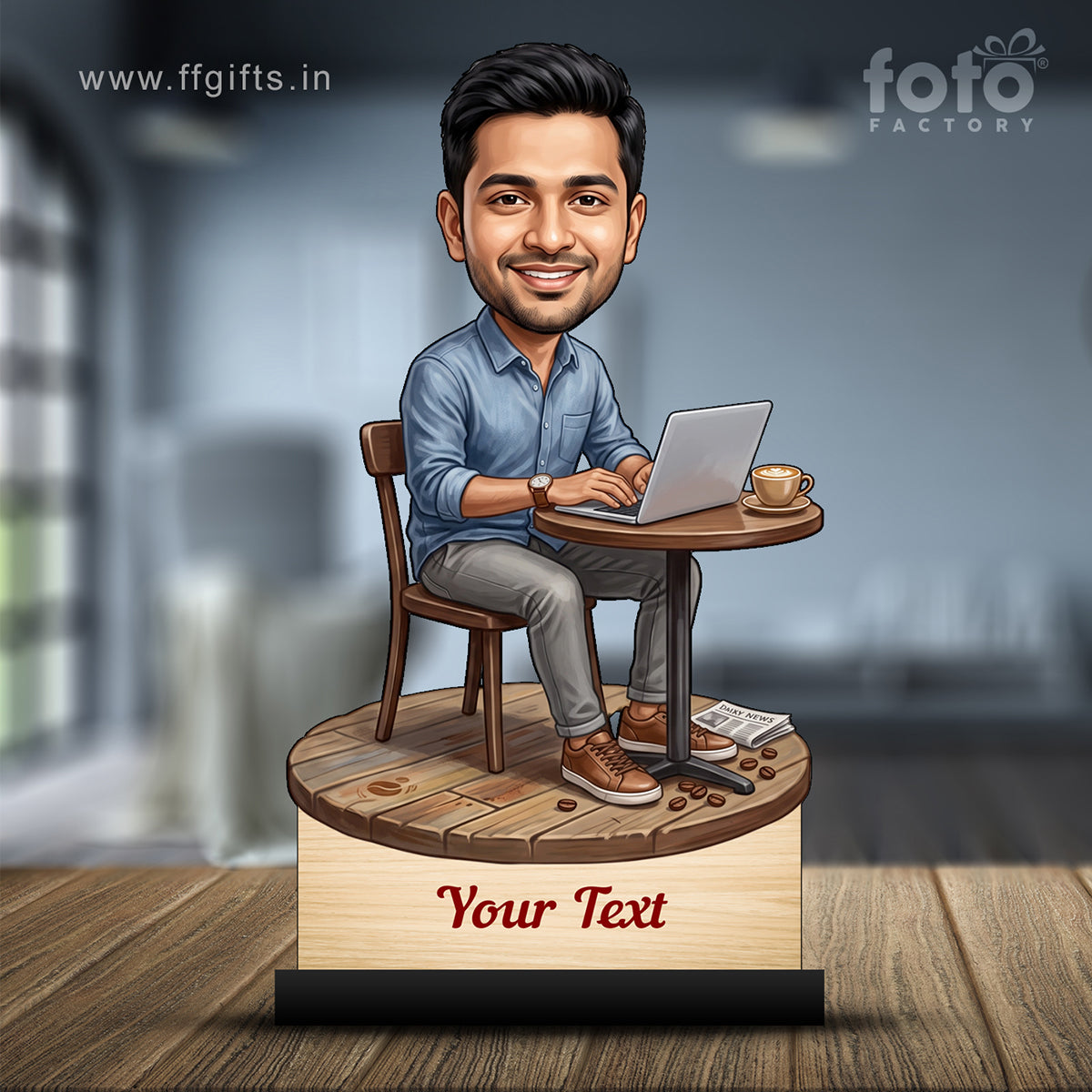 Personalized Laptop with Coffee Male Caricature C1009