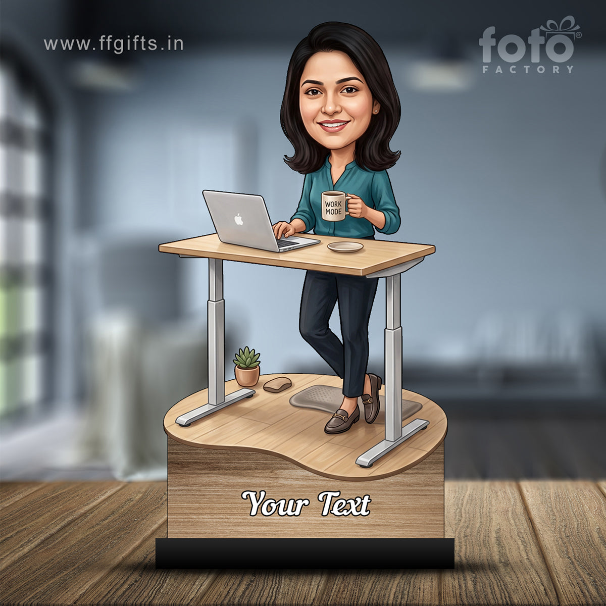 Personalized Laptop with Coffee Female Caricature C1012