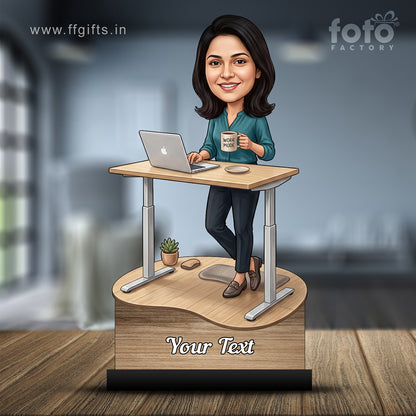 Personalized Laptop with Coffee Female Caricature C1012