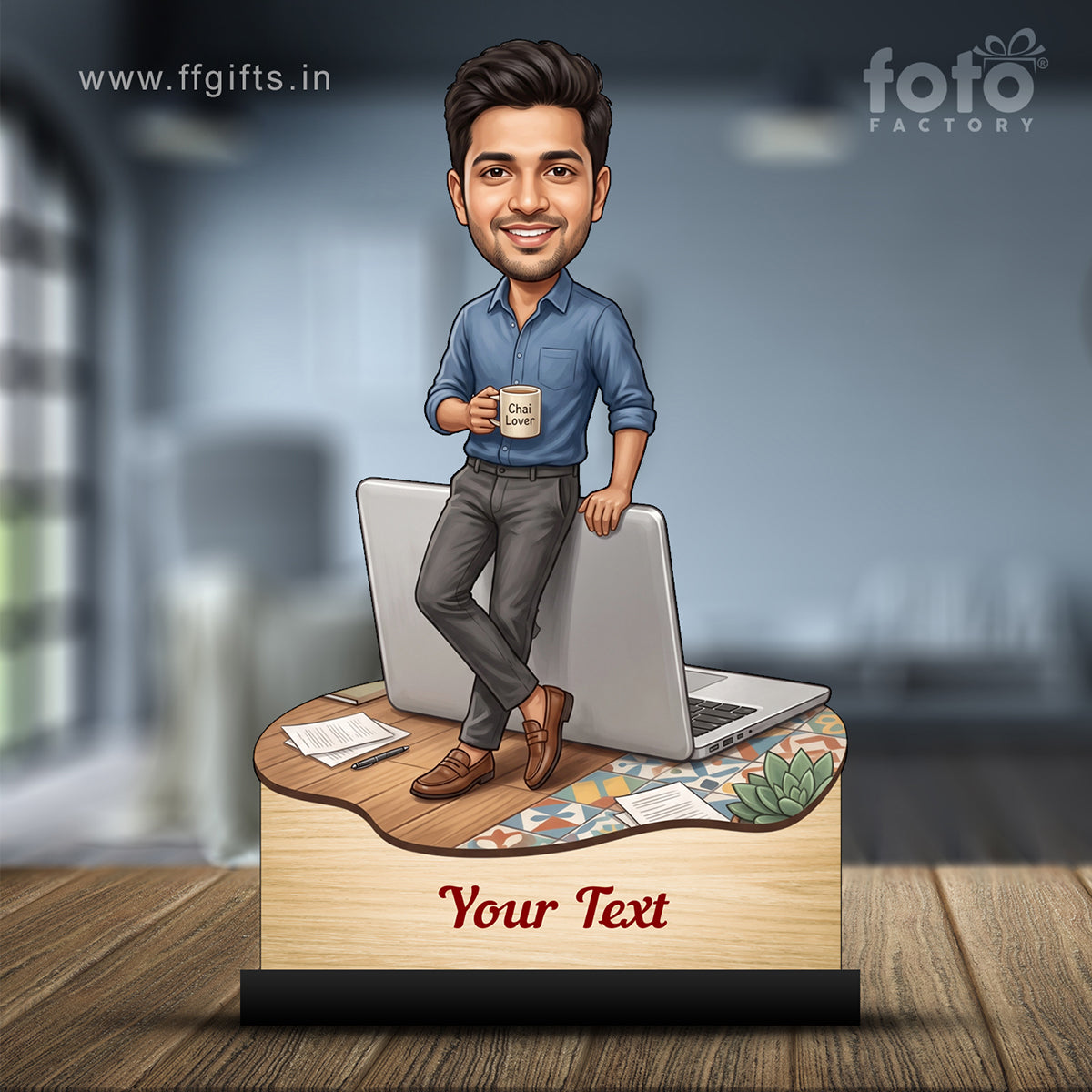 Personalized Laptop with Coffee Male Caricature C1019
