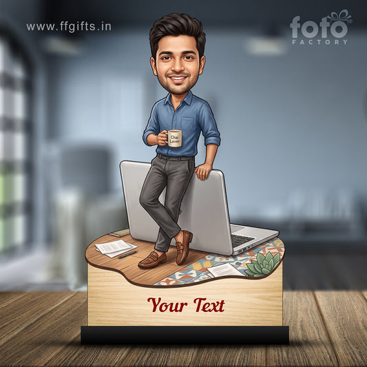Personalized Laptop with Coffee Male Caricature C1019