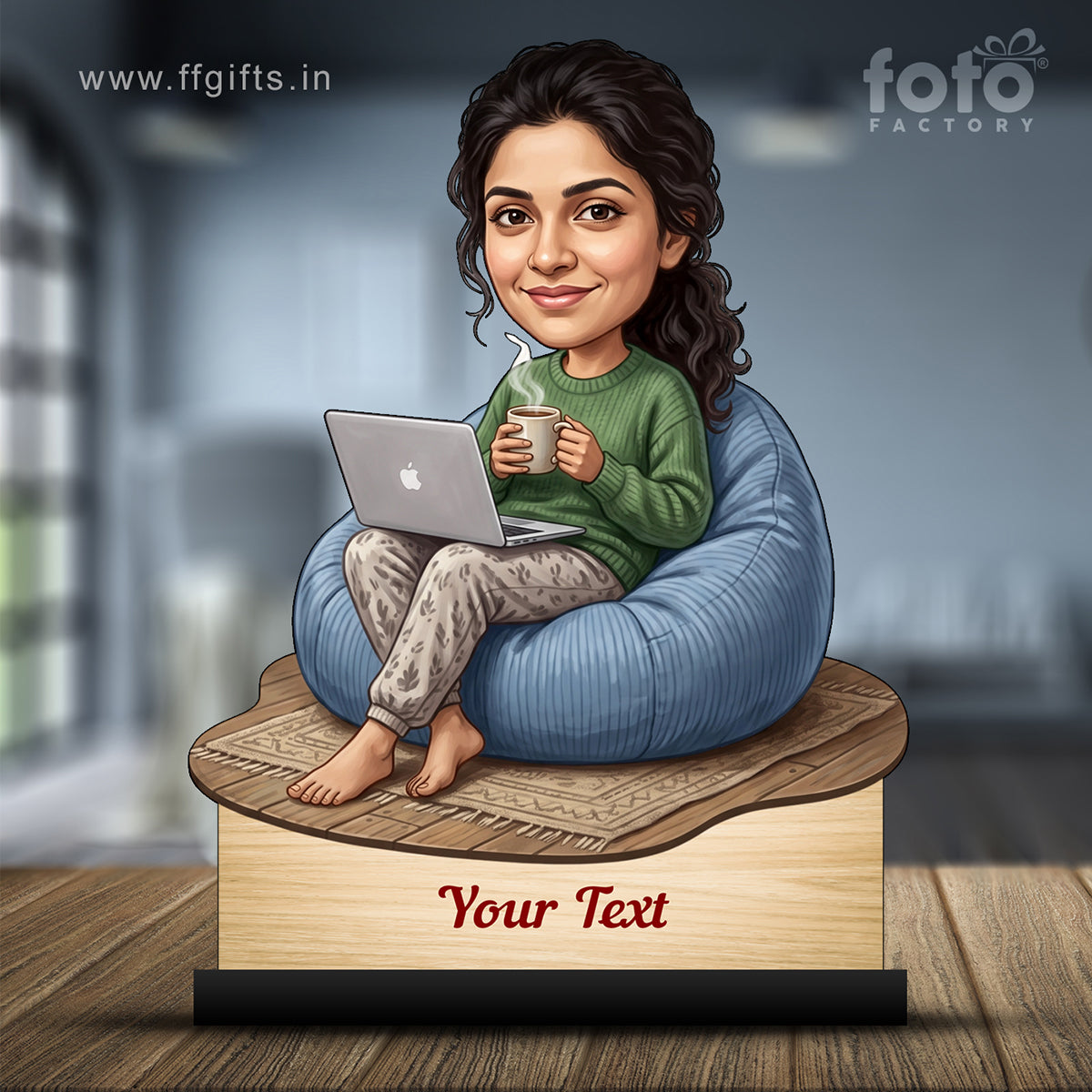 Personalized Laptop with Coffee Female Caricature C1022
