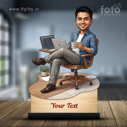 Personalized Laptop with Coffee Male Caricature C1034