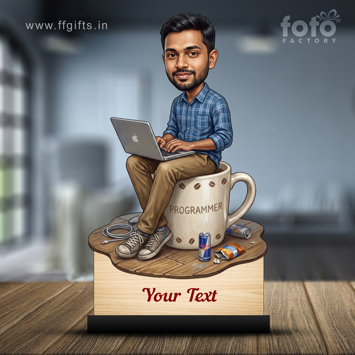 Personalized Laptop with Coffee Male Caricature C1013
