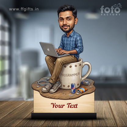 Personalized Laptop with Coffee Male Caricature C1013