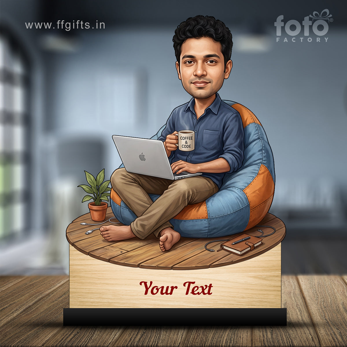 Personalized Laptop with Coffee Male Caricature C1028