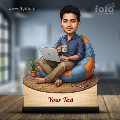 Personalized Laptop with Coffee Male Caricature C1028