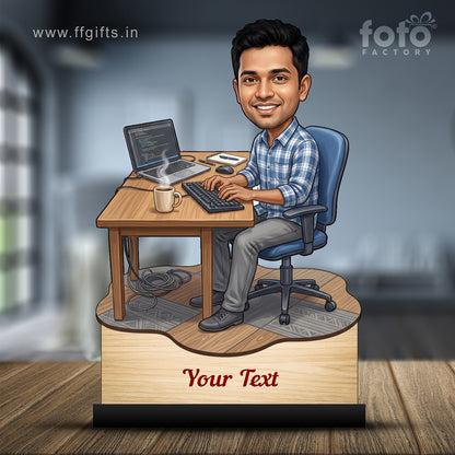 Personalized Laptop with Coffee Male Caricature C1035