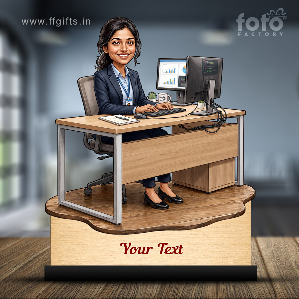 Personalized Corporate Office Female Employee Caricature C877