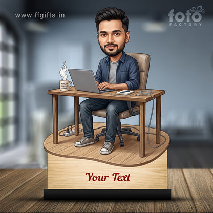 Personalized Laptop with Coffee Male Caricature C1014