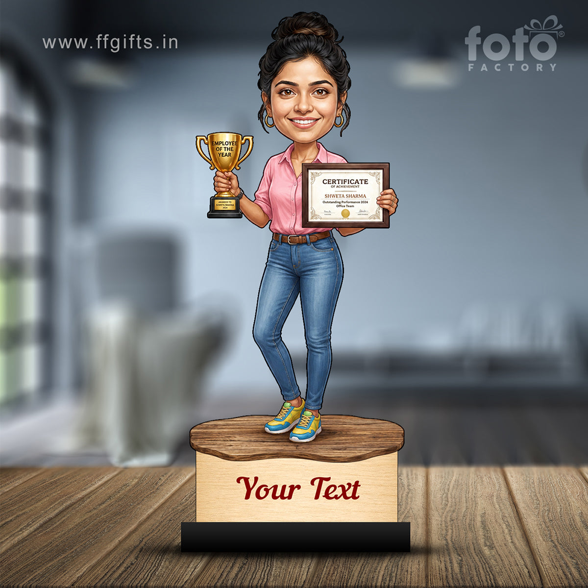 Personalized Achievement Award Female Caricature C936