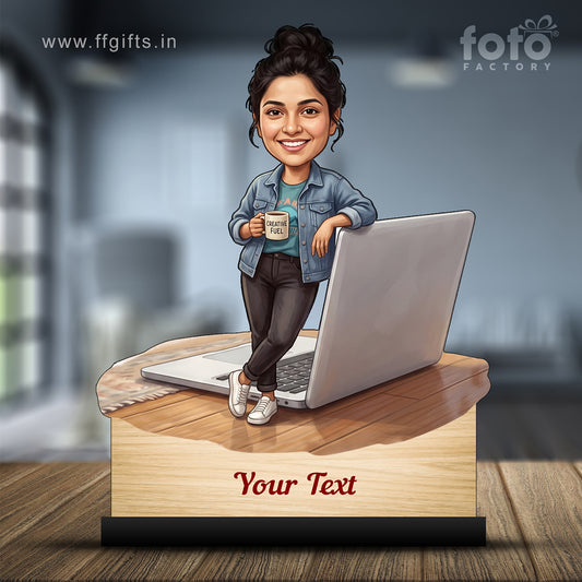 Personalized Laptop with Coffee Female Caricature C1026