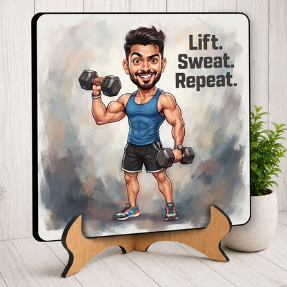 Man Flexing with Dumble at the Gym Caricature Frame CF01