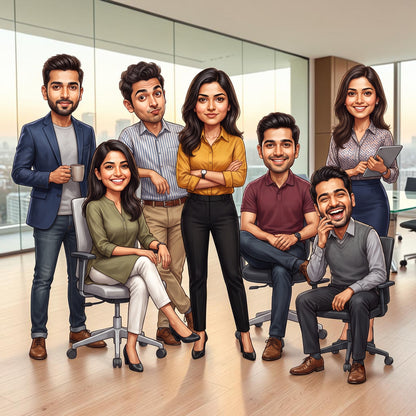 Personalized 7 Person Group Office Team Caricature C1138