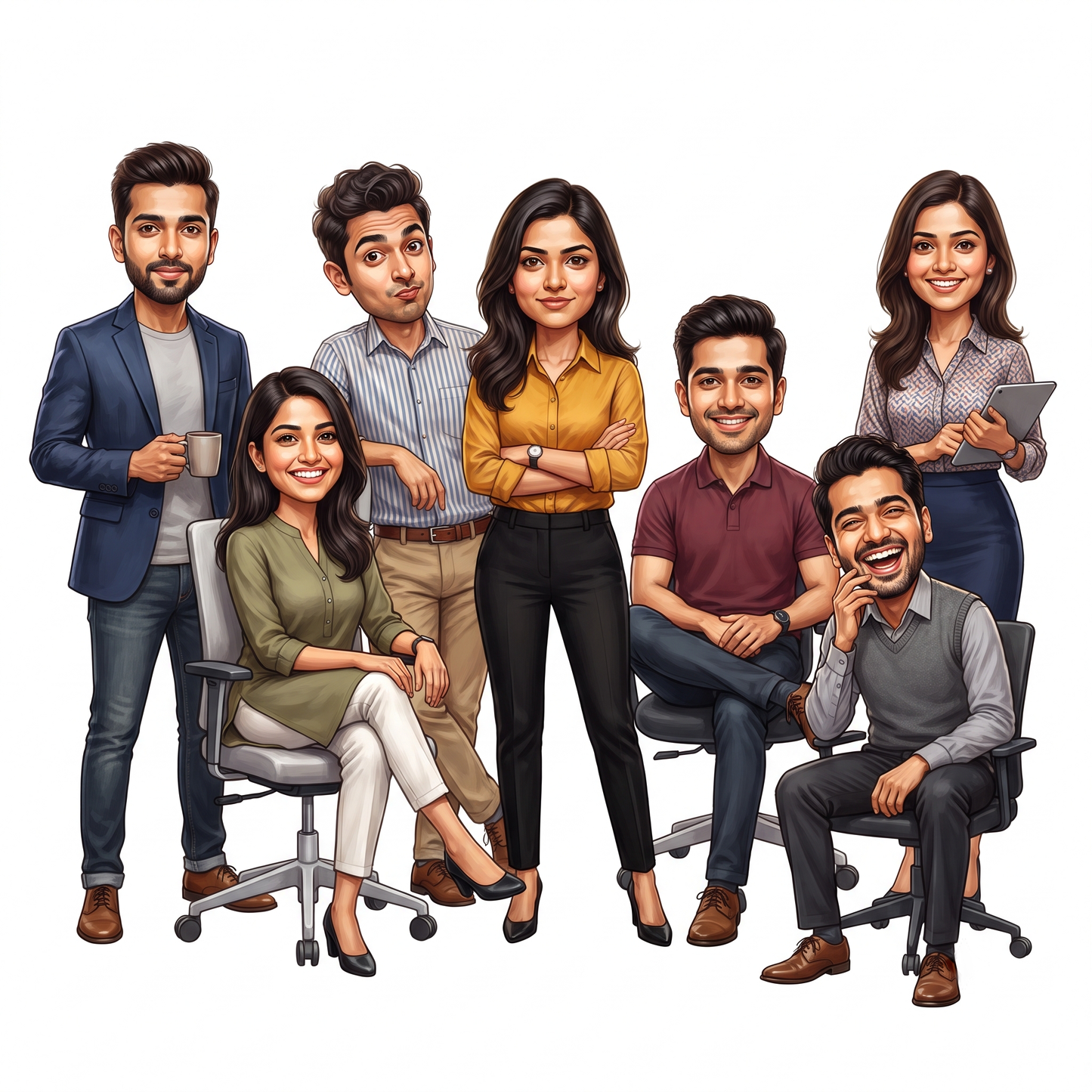 Personalized 7 Person Group Office Team Caricature C1138