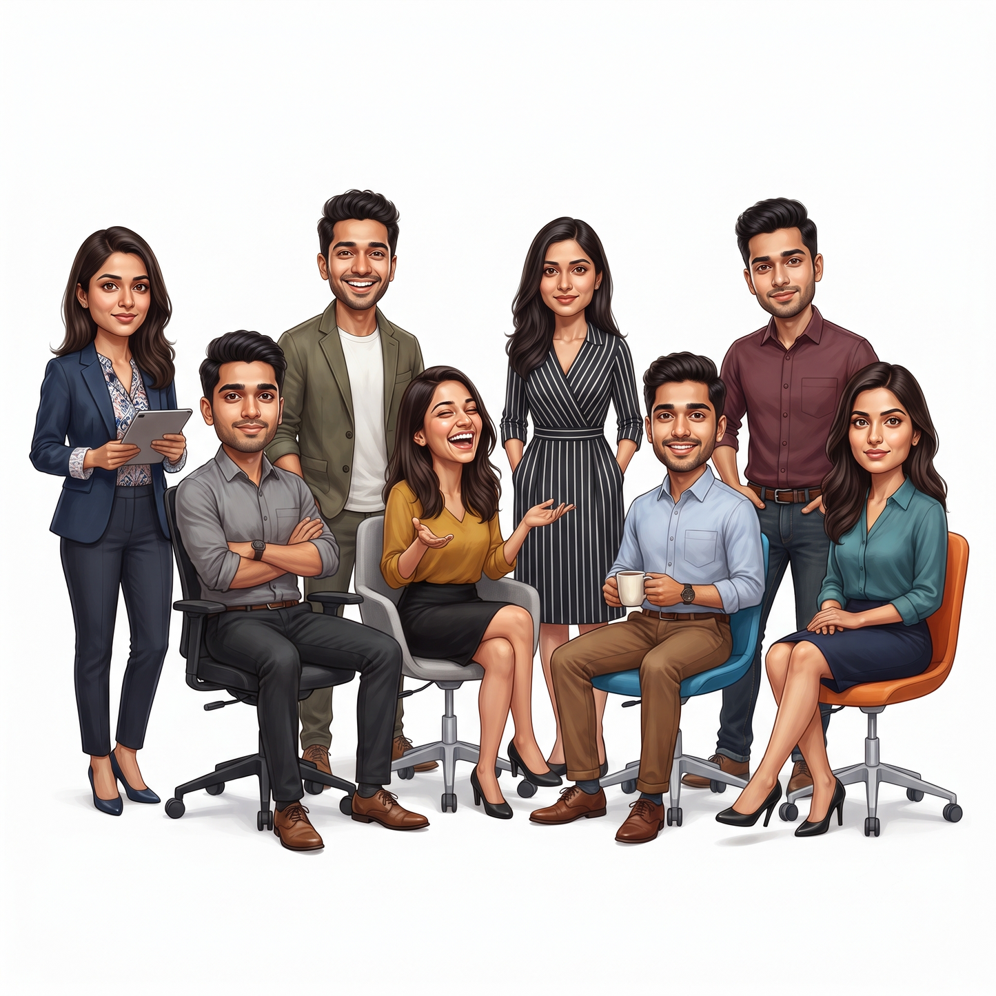 Personalized 8 Person Group Office Team Caricature C1139
