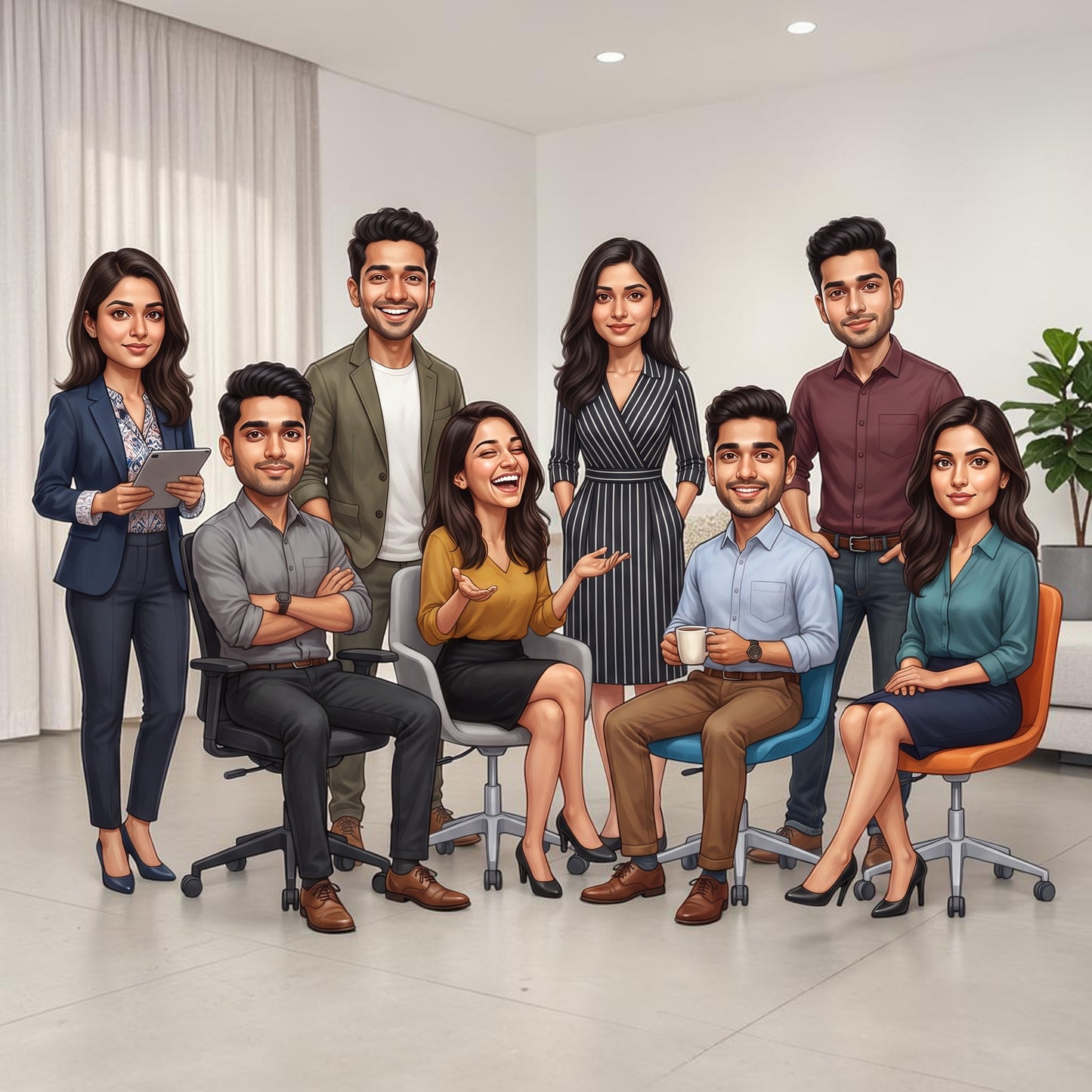 Personalized 8 Person Group Office Team Caricature C1139