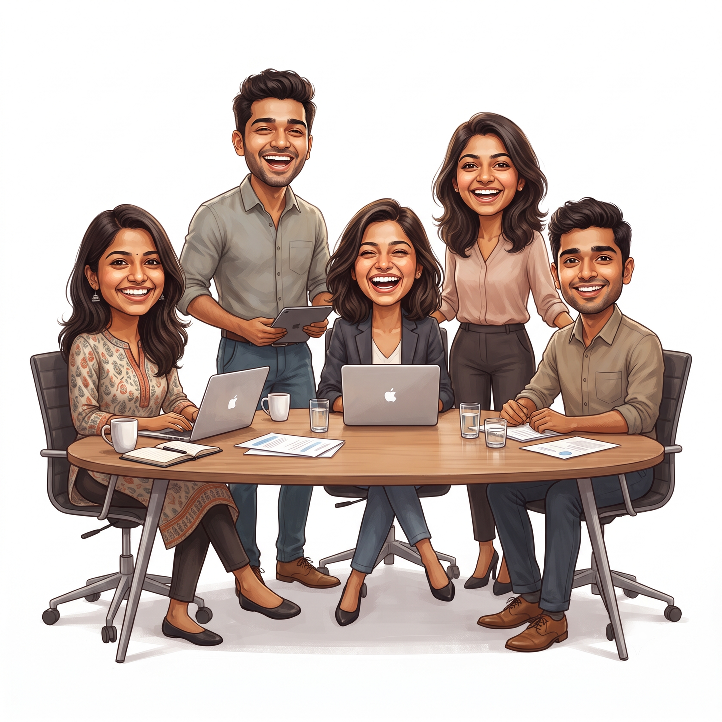 Personalized 5 Person Group Office Team Caricature C1135