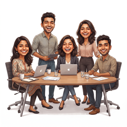 Personalized 5 Person Group Office Team Caricature C1135