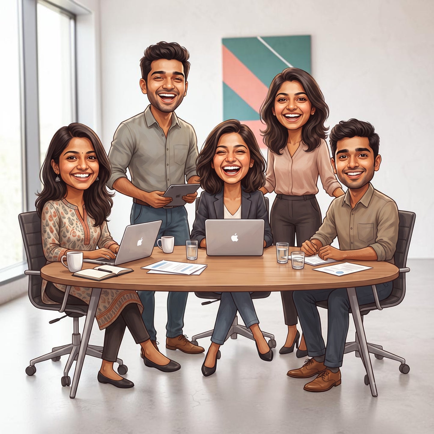 Personalized 5 Person Group Office Team Caricature C1135