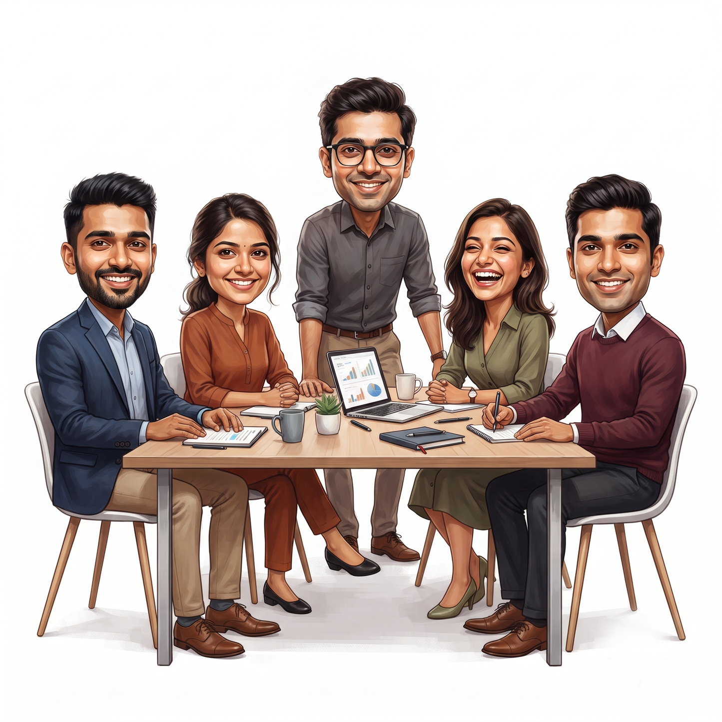 Personalized 5 Person Group Office Team Caricature C1134