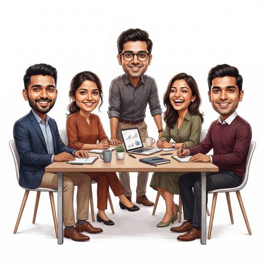 Personalized 5 Person Group Office Team Caricature C1134