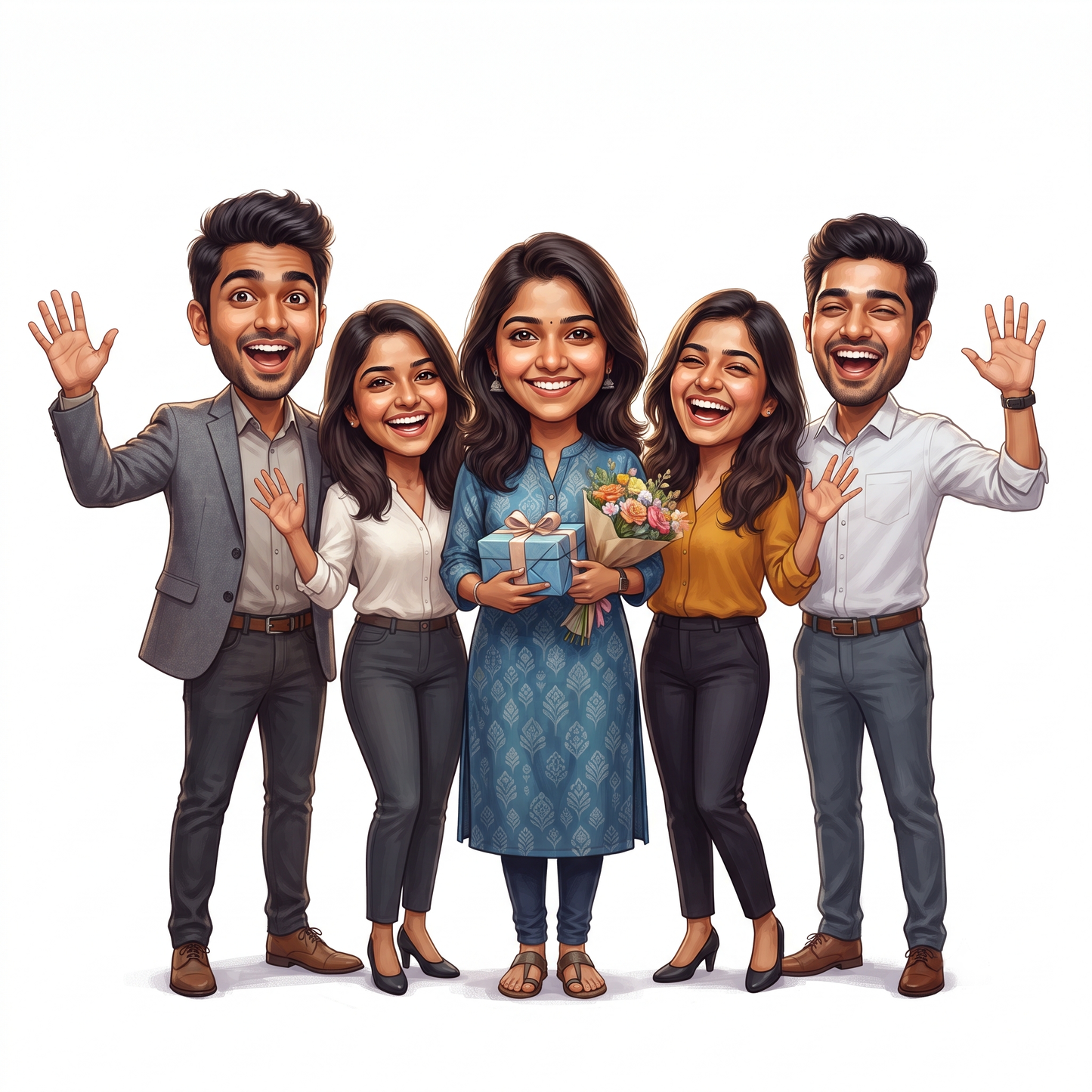 Personalized 5 Person Group Office Team Caricature C1133
