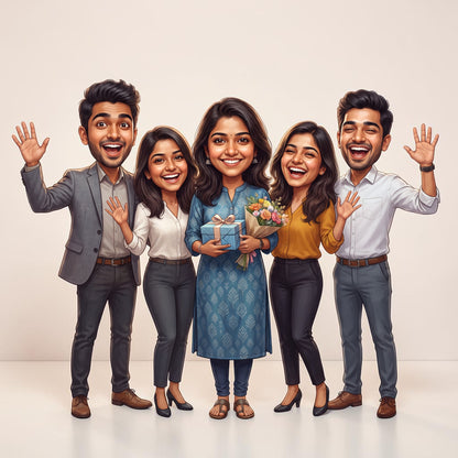 Personalized 5 Person Group Office Team Caricature C1133