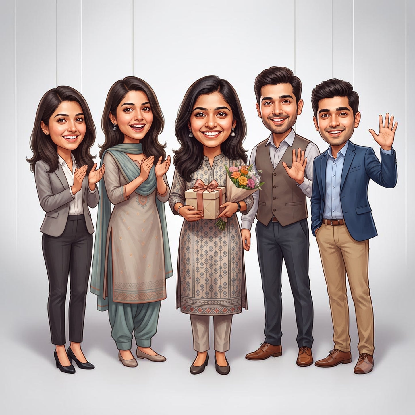 Personalized 5 Person Group Office Team Caricature C1131