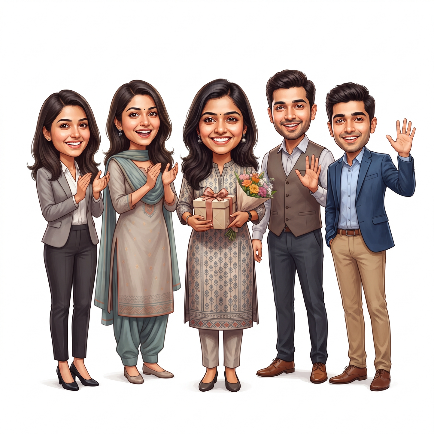 Personalized 5 Person Group Office Team Caricature C1131