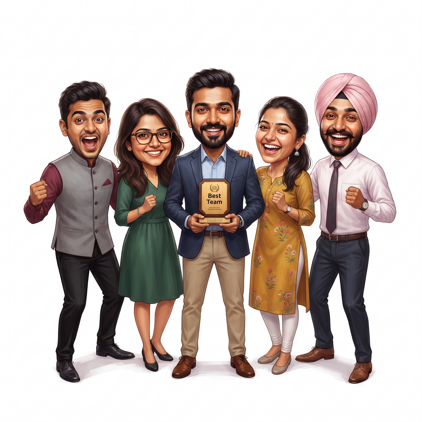 Personalized 5 Person Group Office Team Caricature C1132