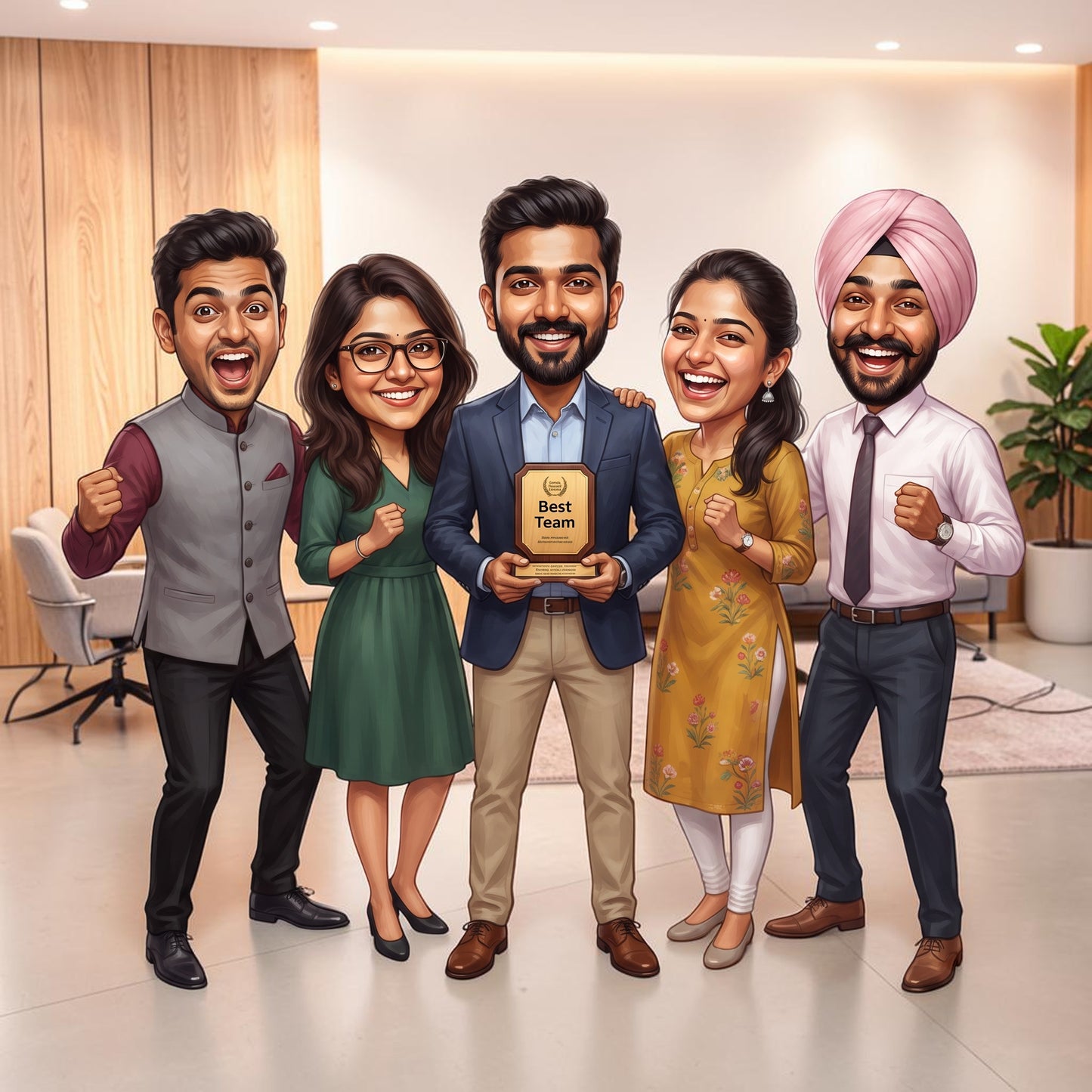 Personalized 5 Person Group Office Team Caricature C1132