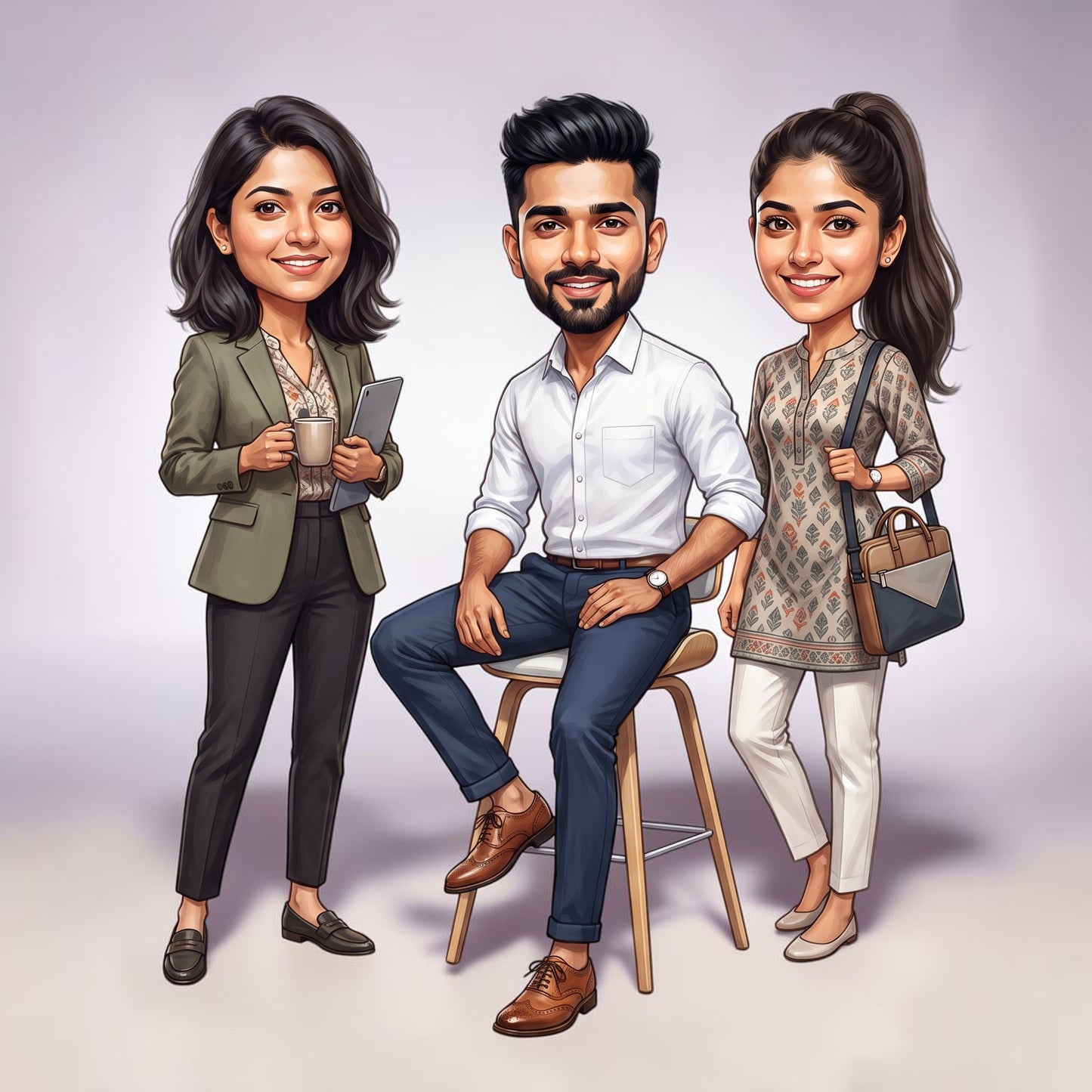 Personalized 3 Person Group Office Team Caricature C1118