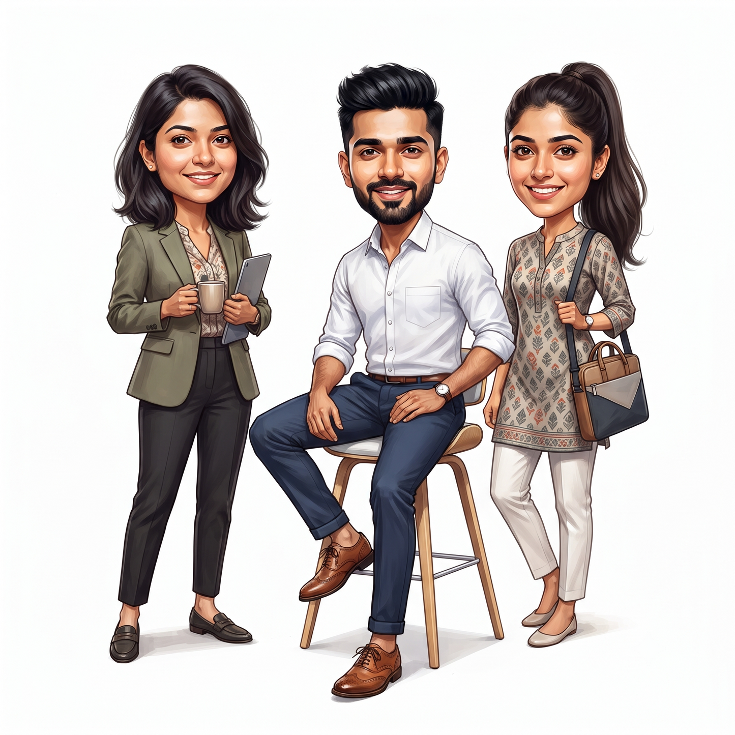 Personalized 3 Person Group Office Team Caricature C1118