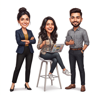 Personalized 3 Person Group Office Team Caricature C1119