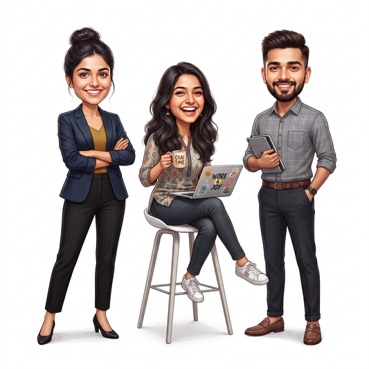 Personalized 3 Person Group Office Team Caricature C1119