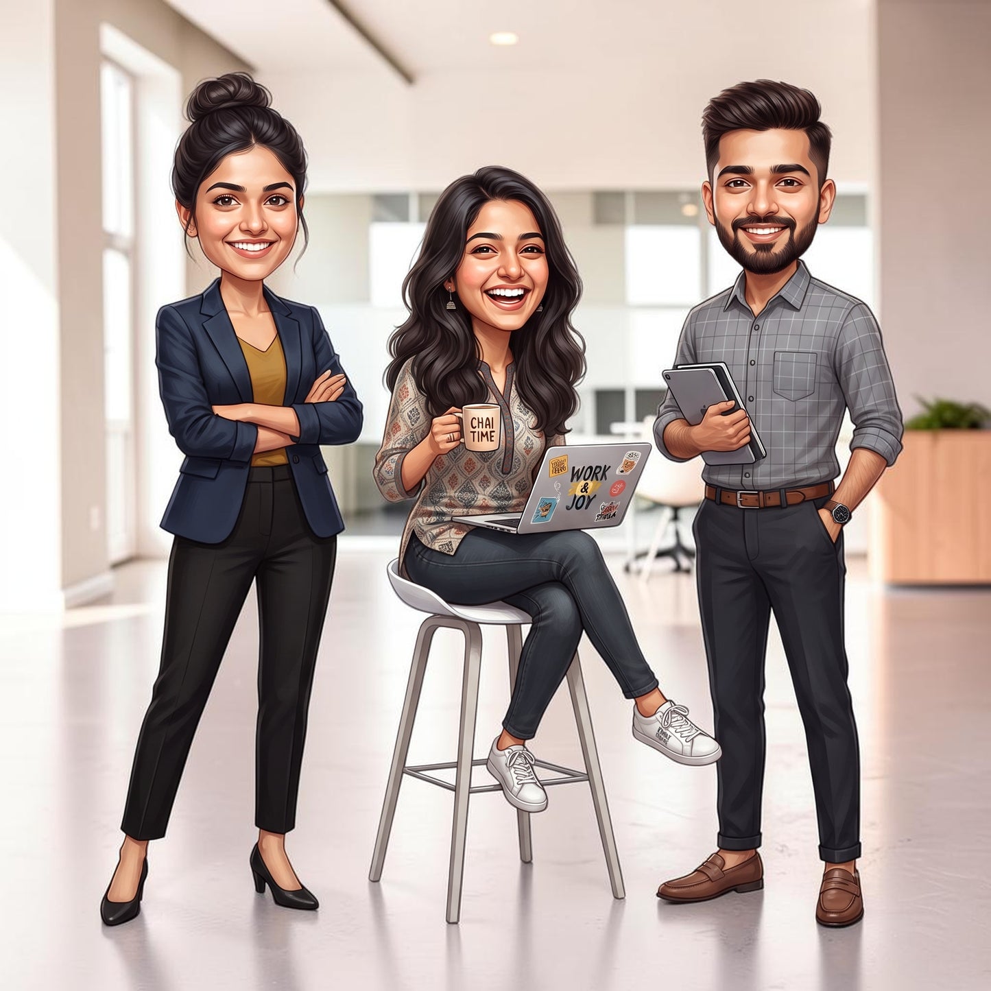 Personalized 3 Person Group Office Team Caricature C1119