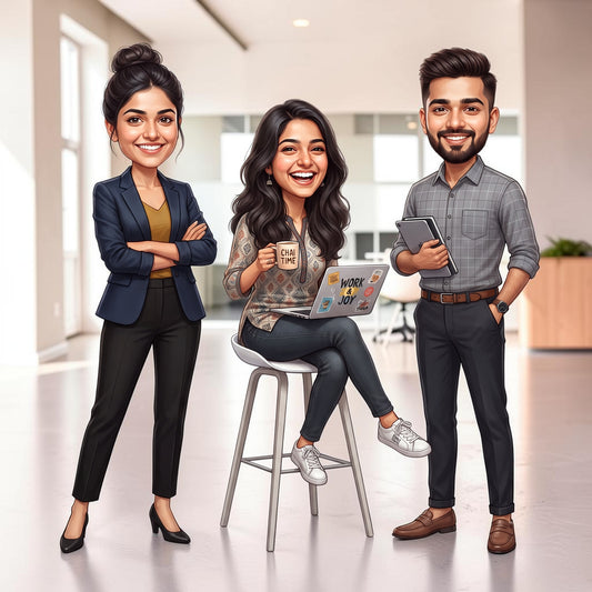 Personalized 3 Person Group Office Team Caricature C1119