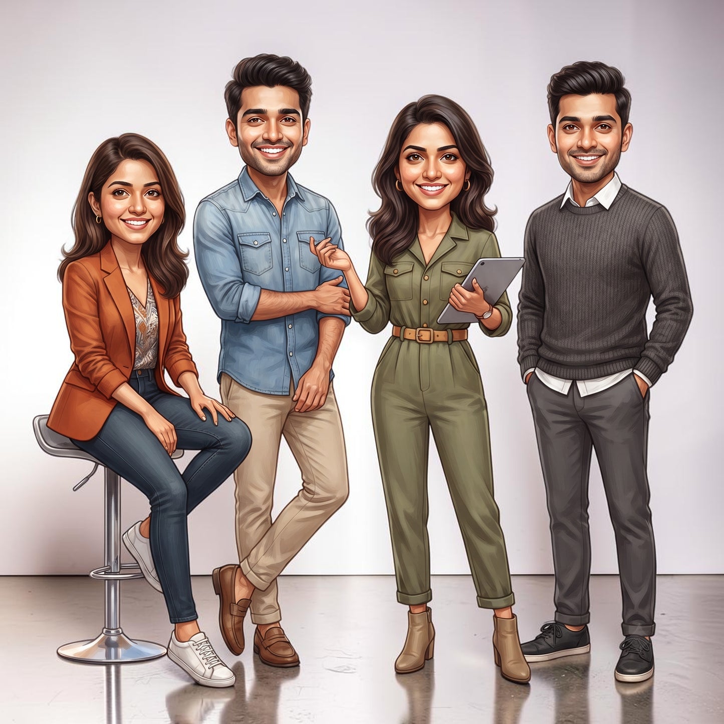 Personalized 4 Person Group Office Team Caricature C1121