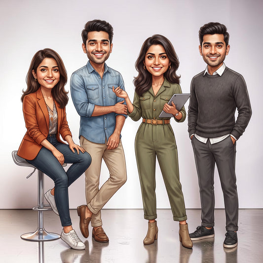 Personalized 4 Person Group Office Team Caricature C1121