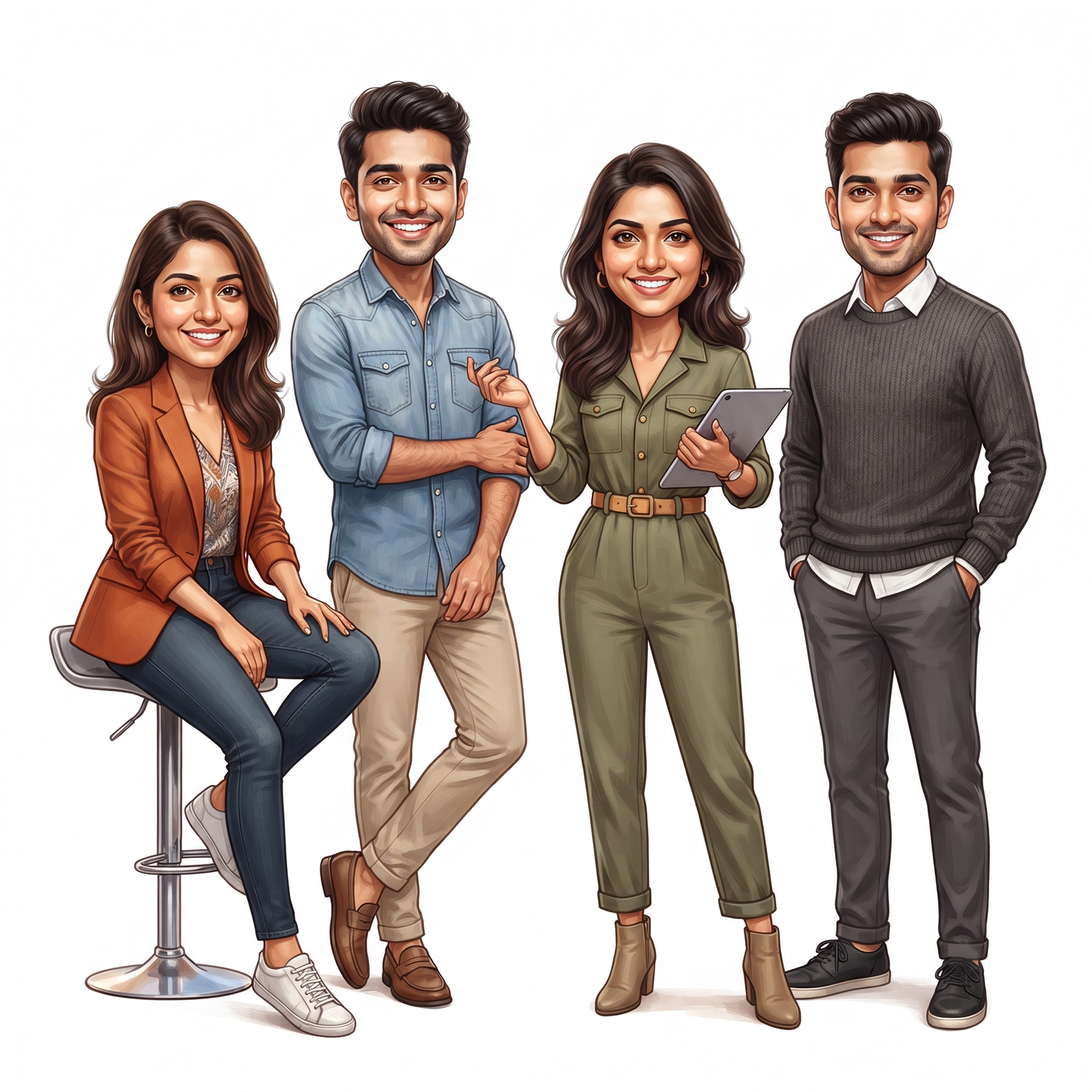 Personalized 4 Person Group Office Team Caricature C1121
