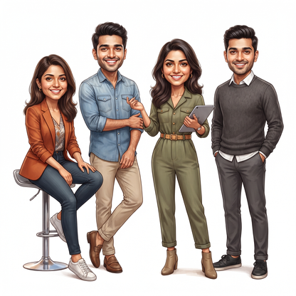 Personalized 4 Person Group Office Team Caricature C1121