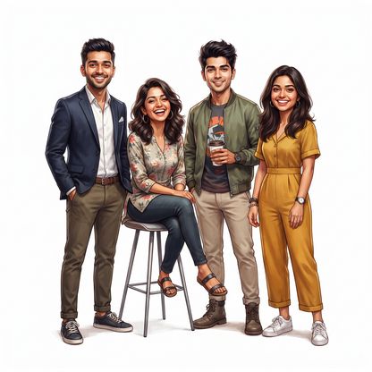 Personalized 4 Person Group Office Team Caricature C1122