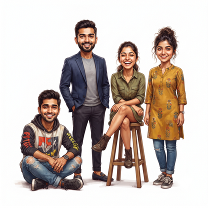 Personalized 4 Person Group Office Team Caricature C1123
