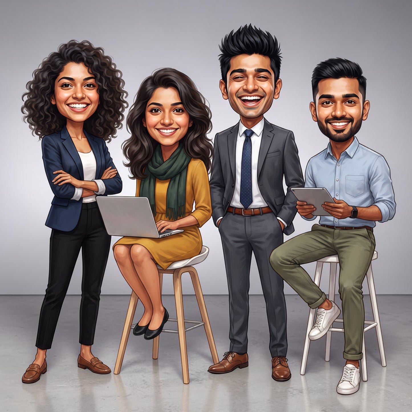 Personalized 4 Person Group Office Team Caricature C1124
