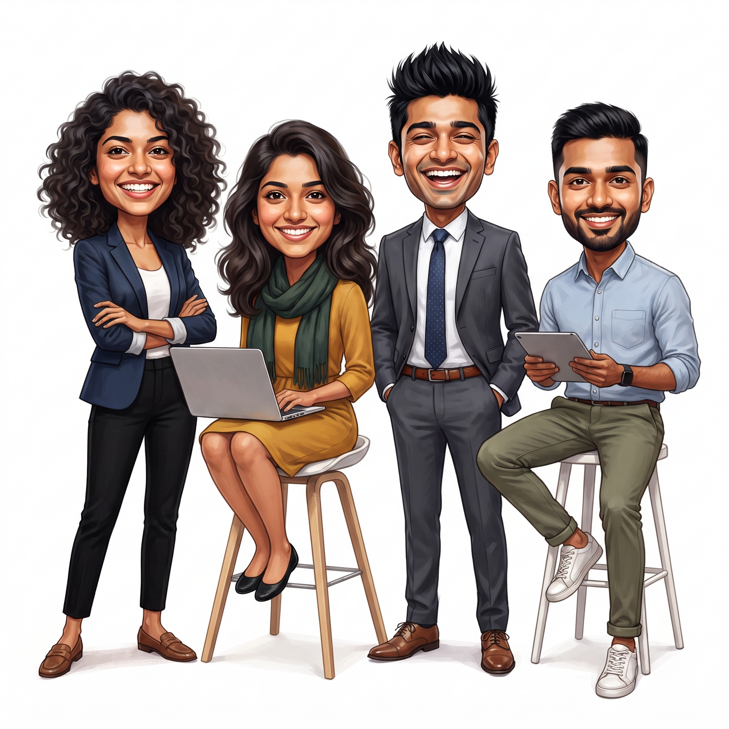 Personalized 4 Person Group Office Team Caricature C1124